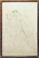 1951 Kass János (1927-) szignált tusrajz keretben (28x40cm)