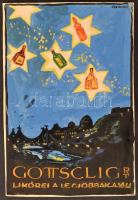Gönczi-Gebhardt Tibor (1902-1994): Gottschlig likőrei a legjobbak... Reklám plakát terv. akvarell, papír. 17x25 cm