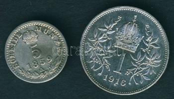 Ausztria 1859A 5Kr Ag T:3/4+ + 1916. 1K Ag T:2