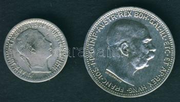 Ausztria 1859A 5Kr Ag T:3/4+ + 1916. 1K Ag T:2