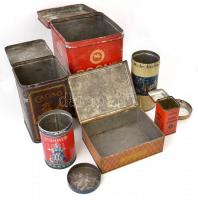 Háború előtti fémdoboz-gyűjtemény, különféle méretben és állapotban, közöttük Stühmer, Gerbeaud és B...