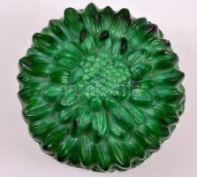 Malachit üveg bonbonier, jelzés nélkül, apró karcolással, d: 10 cm