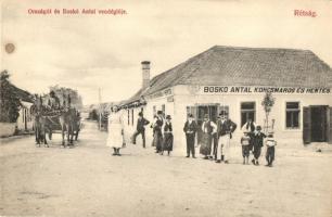 1915 Rétság, Országút és Boskó Antal vendéglője, kocsmája és hentes üzlete, Fő utca, lovaskocsi. Kiadja Adler Izidor (EK)