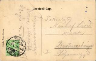 1911 Salgótarján, Fő út, magyar zászló, lovas és ökrös szekerek, üzletek. Kiadja Friedler Ármin (EK)