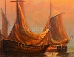 Jelzés nélkül: Vitorlások, olaj, vászon, díszes fa keretben, 39×49 cm
