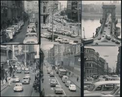cca 1963 Budapest közlekedése, járművek, közlekedési helyzetek, 13 db vintage fotó, többsége felirat...