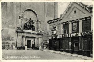 1934 Székesfehérvár, Hősök szobra, emlékmű, Szigethy Testvérek csemegekereskedése a Fekete Elefánthoz, kávé és tea üzlet (EK)