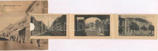 1931 Szigetvár, Biedermann Rezső utca, Hoch Ferenc üzlete; leporellólap, belül: Városháza, Vár utca,...