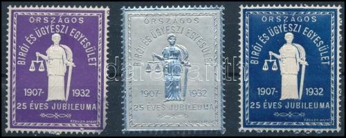 1932 Országos bíró és ügyész Egyesület 3 klf levélzáró bélyeg
