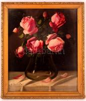 Murin Vilmos (1891-1952): Virág csendélet, olaj, karton, jelzett, üvegezett fa keretben, 25,5×21 cm