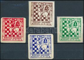1927 Kecskeméti Sakk verseny 4 klf színű öntapadós levélzáró