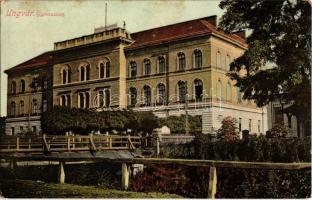 1910 Ungvár, Uzshorod, Uzhorod; Gimnázium, híd / grammar school, bridge