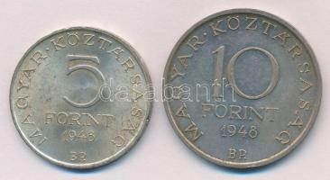 1948. 5Ft Ag "Petőfi" + 10Ft Ag "Széchenyi" T:2