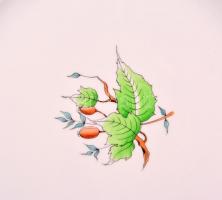 Herendi csipkebogyó mintás készlet, 6+1 db tányér, kézzel festett, jelzett (tanuló), apró kopásokkal...