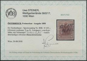 6kr rozsdabarna HP Ib kiemelt középrésszel "GLIN(A)" Certificate: Steiner 6kr rusty brown,...