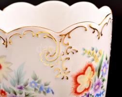 Hollóházi kaspó, kézzel festett, jelzett, apró kopásokkal, d: 17 cm