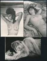 cca 1985 Szolidan erotikus felvételek vegyes tétele, 7 db vintage negatív (24x36 mm) + 6 db vintage fotó, 18x24 cm és 9x14 cm között, a negatívok és papírképek között nincs kapcsolat
