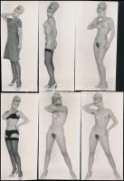 cca 1972 Az irodista kisasszony álma, szolidan erotikus felvételek, 6 db vintage fotó, 15x6 cm