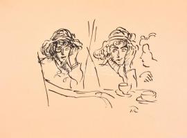 1913 Rippl-Rónai József (1861-1927): Kalapos nők. Cinkográfia, papír, jelzett a cinkográfián, 26×35 cm (A 200 példányban megjelent Fünfzig Handzeichnungen mappából)
