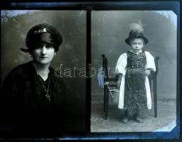 cca 1930-as években készült felvételek az egri Foto-GRÁF műterem hagyatékából, 13 db vintage üveglem...