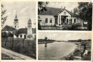 1937 Tiszabura, Tisza part, Református templom, barczai Barczay kastély (EM)
