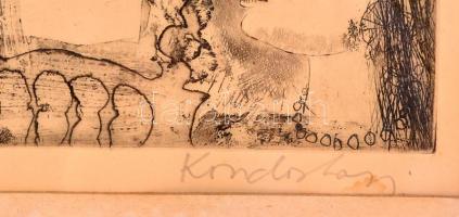 Kondor Lajos (1926-2006): Tavasz, rézkarc, papír, jelzett, paszpartuban, üvegezett fa keretben, 38×2...