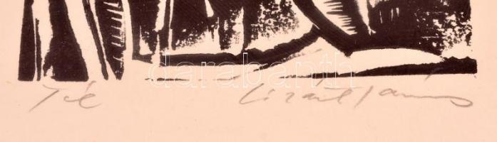 Olvashatatlan jelzéssel: Tél, fametszet, papír, jelzett, üvegezett fa keretben, 8×10,5 cm