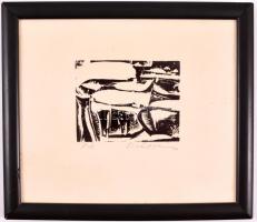 Olvashatatlan jelzéssel: Tél, fametszet, papír, jelzett, üvegezett fa keretben, 8×10,5 cm