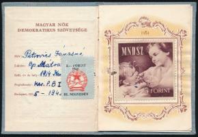 1953 Magyar Nők Demokratikus Szervezete tagsági könyv, tagsági bélyegekkel
