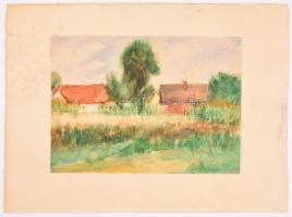 Diskay Lenke (1924-1980): Kertek alatt, akvarell, papír, jelzett, 21,5×29,5 cm