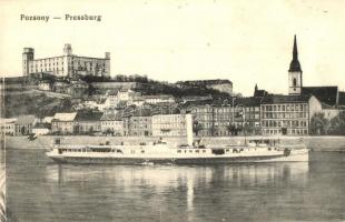 Pozsony, Pressburg, Bratislava; Várhegy, Hildegarde lapátkerekes gőzhajó / castle hill, Hildegarde passenger paddle steamer