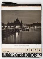 cca 1943 Budapest látványosságait és hangulatát művészi képeken bemutató asztali naptár. 52 fotóval. 19x25 cm