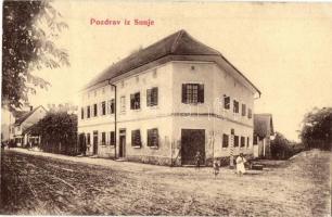 1909 Sunja, utcakép / street view. W.L. (?) 905. + DOBERLIN-ZAGRAB mozgóposta