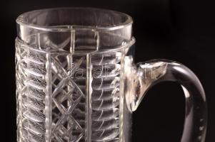 cca 1900 Ólomkristály söröskorsó, csiszolt, karcolásokkal, m:15,5 cm (2×)