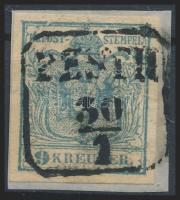 9kr greyblue, with paper crease and plate flaw 