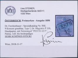 9kr HP I Magistris 330 greyblue "PESTH" Certificate: Steiner 9kr szürkéskék HP I Magistris...