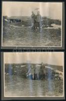 cca 1915 Katonák téli terepen, albumlapra ragasztott fotó, 2 db, 8×11 cm