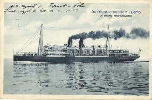 Austrian Lloyd SS Prinz Hohenlohe passenger steamship. Litho flags on the backside + Trieste-Cattaro (EK)