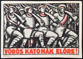 Uitz Béla Vörös katonák előre! plakátjának modern reprodukciója, 22x32 cm