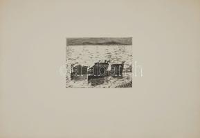 Balázs József (1930- ): Halászbárkák szignált metszet 20x15 cm (45x62 cm-es íven)