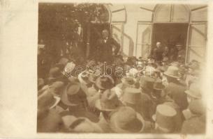 ~1920 Csorna, ünnepség, felvonulás a Fő utcán - 3 db régi eredeti fotó képeslap / 3 original photo p...