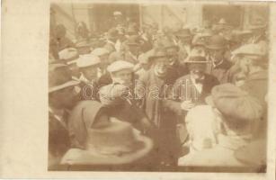 ~1920 Csorna, ünnepség, felvonulás a Fő utcán - 3 db régi eredeti fotó képeslap / 3 original photo p...