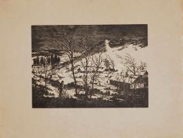 Török Endre (1926-1980) Havas tanya szignált metszet 42x33cm