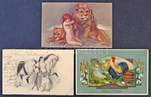 780 db régi üdvözlő, művészeti, motívum képeslap, színes, változatos anyag cipős dobozban / 780 old ...