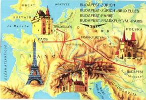 15 db MALÉV légijárati térképes lap / 15 MALEV air route maps cards