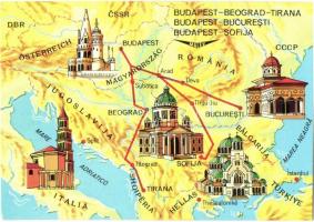 15 db MALÉV légijárati térképes lap / 15 MALEV air route maps cards