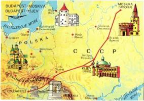 15 db MALÉV légijárati térképes lap / 15 MALEV air route maps cards