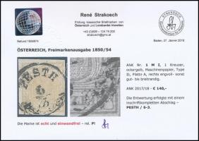 1kr okker MP Ib, A lemez "PESTH" Certificate: Strakosch 1kr ocher, Plate A "PESTH&quo...