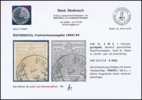 1kr aranysárga MP Ib, A lemez "PESTH" Certificate: Strakosch 1kr golden, Plate A "PES...