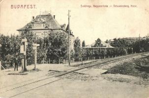 1908 Budapest XII. Svábhegy, Nagyszálloda, Gyógyszertár, fogaskerekű vasút sínek (EK)